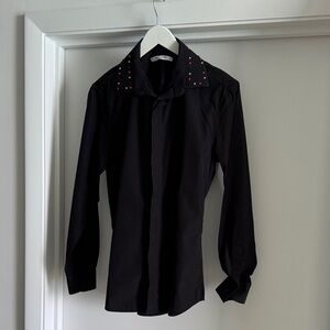 Givenchy Black Dress Shirt with Red, Black and Silver studs